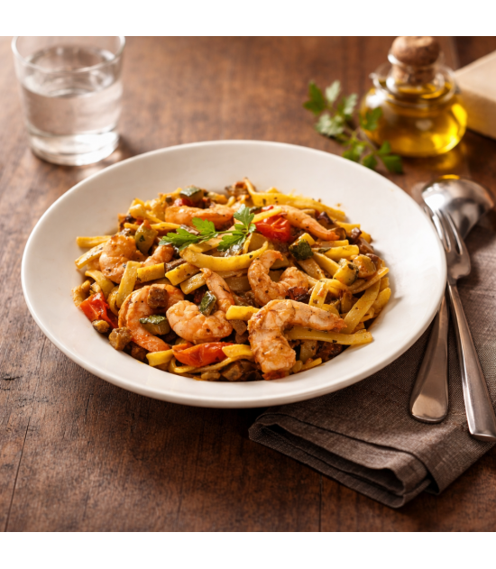 Poêlée tagliatelles et gambas